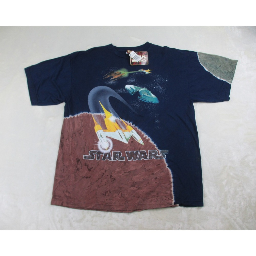 NEW VINTAGE Star Wars Shirt Mens Extra Large Blue Starfighter Tie‎ Dye 90s*